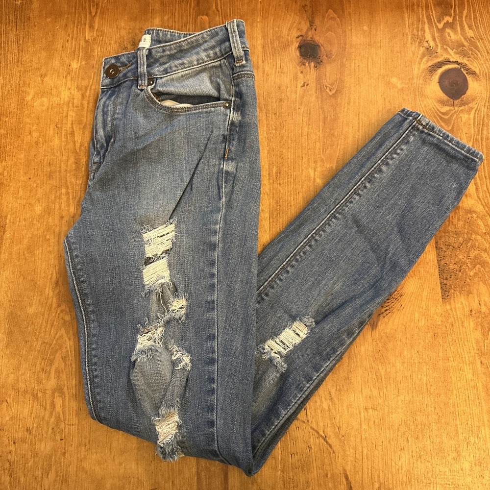Bullhead Womens 5 Juniors High Rise Skinniest Jeans Medium Wash Distressed